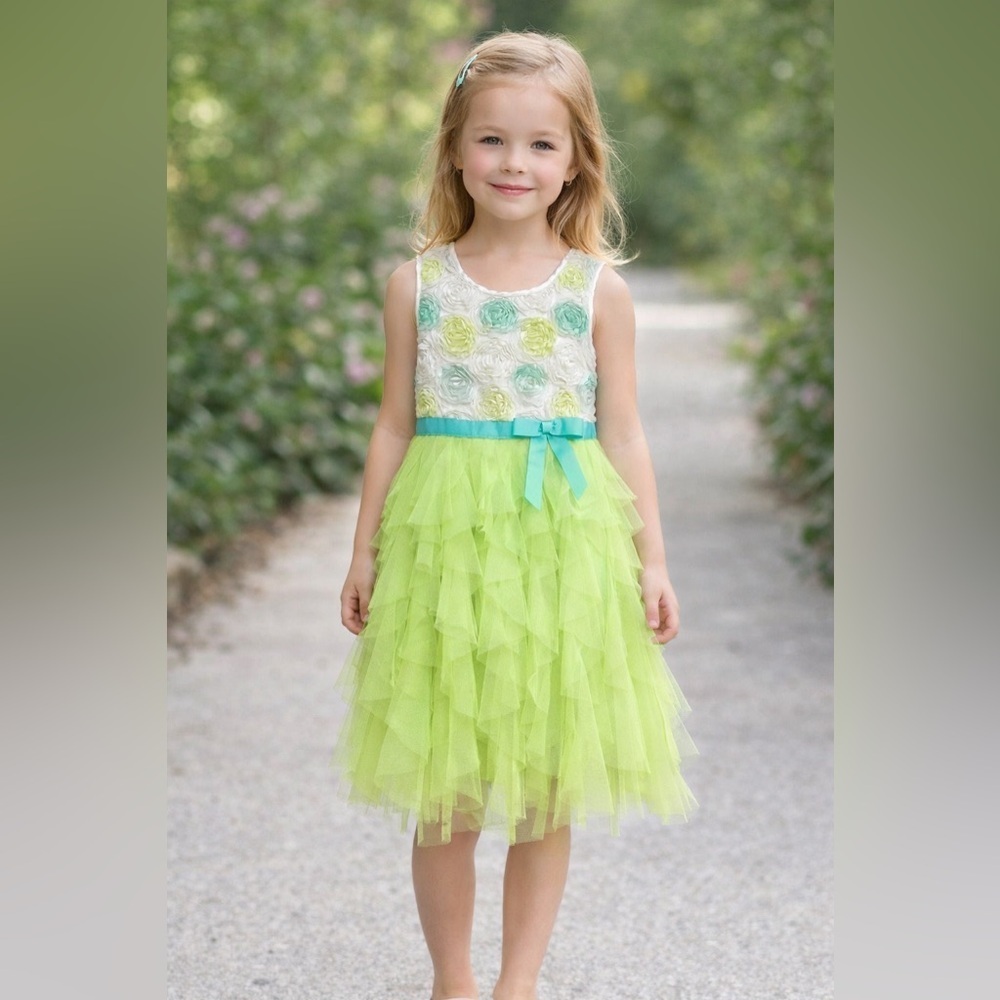 1. JONA MICHELLE  GIRLS Green RUFFLE FLOWER size 7